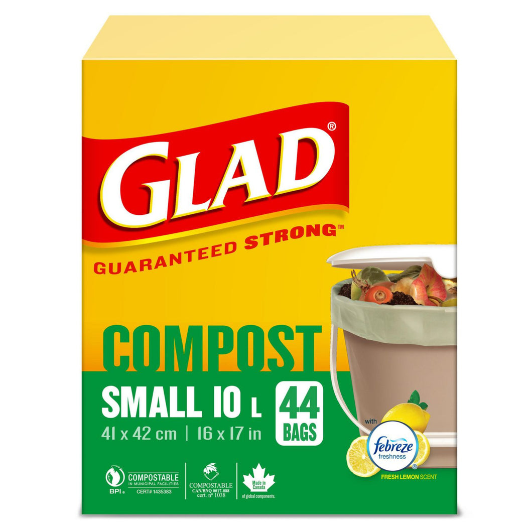 Glad 100% Compostable Bags - Small 10 Litres - Lemon Scent, 44 Compost Bags