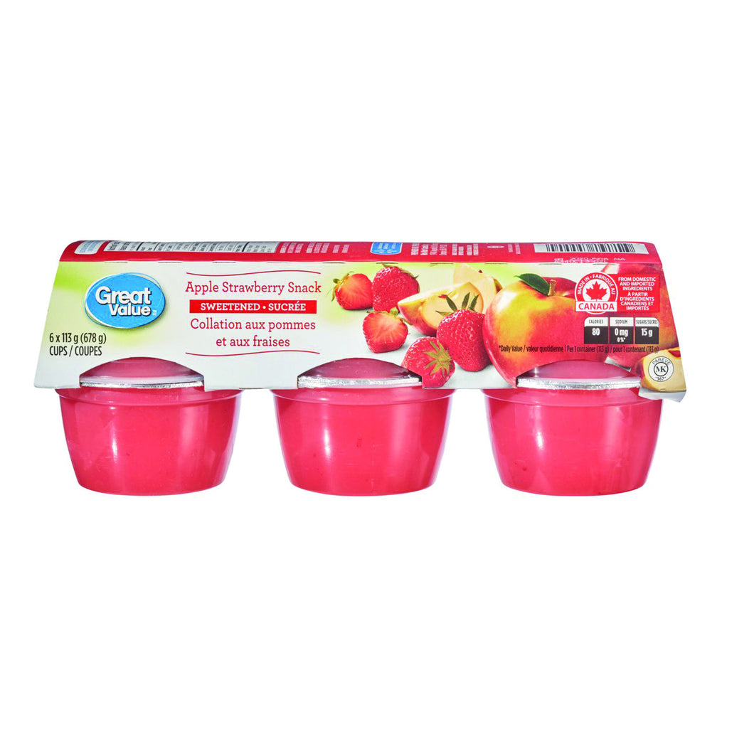 Great Value Apple Strawberry Snack Sweetened Cups | 6 Cups x 113 g