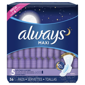 Always Maxi Size 5 Extra Heavy Overnight Pads with Wings - 36 pads
