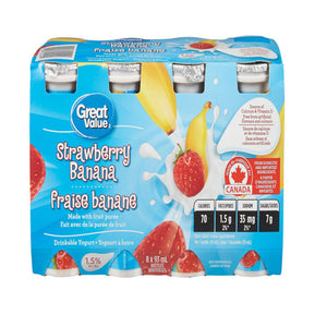 Great Value Strawberry Banana Drinkable Yogurt | 8 x 93 mL