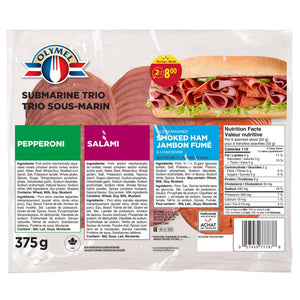 Olymel Sliced Meat Trio Salami,Pepperoni, Smoked Ham | 375 g