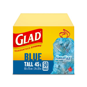 Glad Blue Recycling Bags - Tall 45 Litres - ForceFlex, Drawstring, 50 Trash Bags