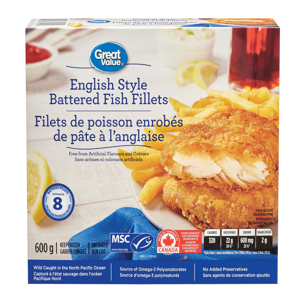 Great Value English Style Battered Fish Fillets | 600 g