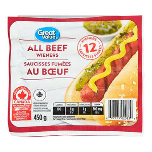 Great Value All Beef Wieners: 450 g