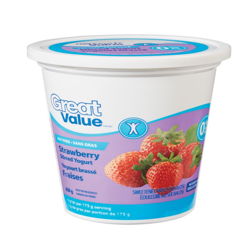 Great Value Strawberry Fat-Free 0% M.F. Stirred Yogurt |650 g