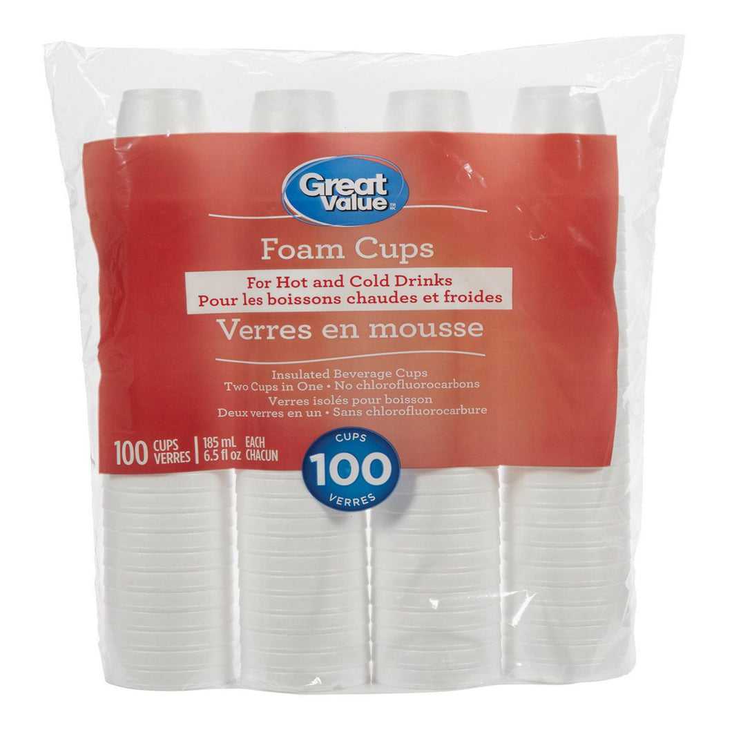 Great Value Foam Cups | 185 mL