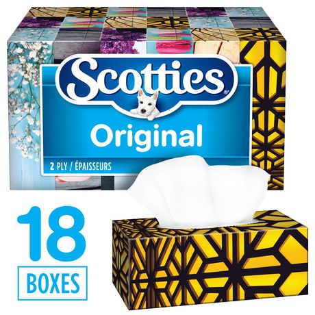 Scotties Original Soft & Strong Facial Tissues, Hypoallergenic and Dermatologist Approved, 18 Boxes, 126 Tissues per Bo