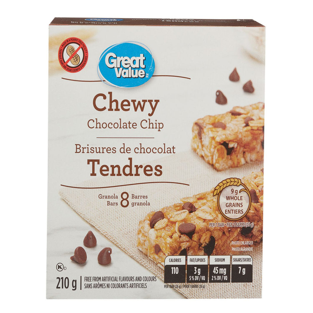 Great Value Chewy Chocolate Chip Granola Bars | 8 Bars, 210 g