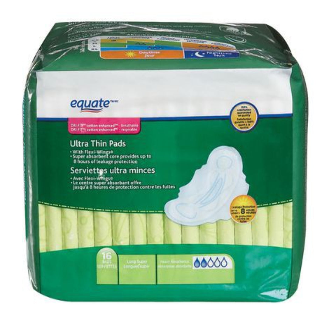Equate Super Absorbency Ultra Thin Pads | 16 Pads, Long