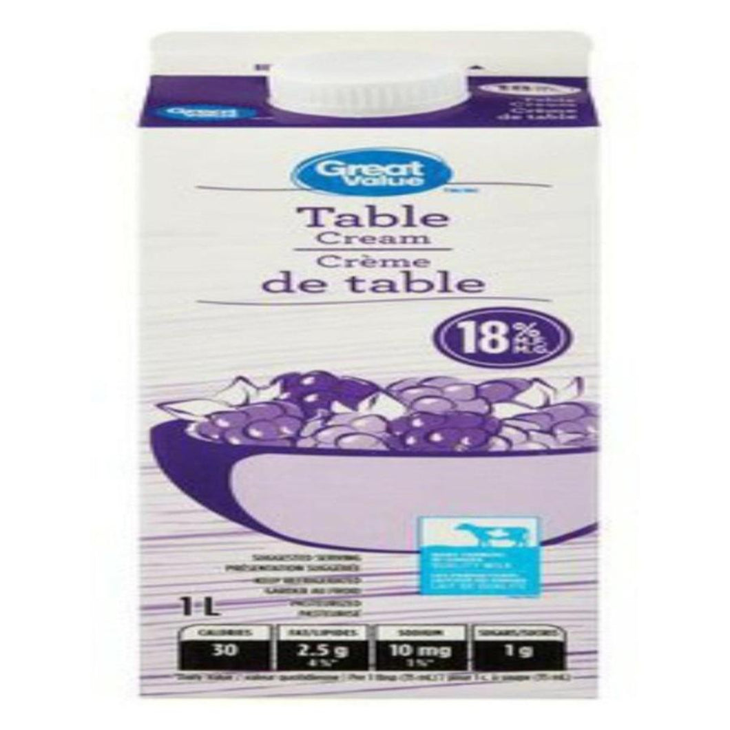 Great Value 18% M.F Table Cream 1L